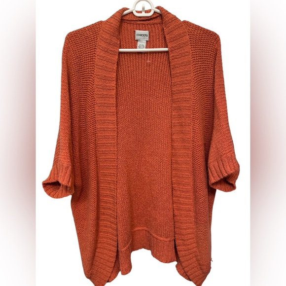 Chicos Open Front Silk Cardigan Knit Sweater Orange short Sleeve - Picture 1 of 4